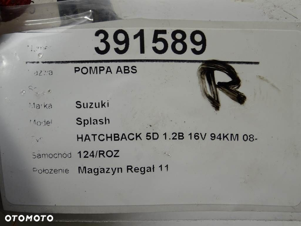 POMPA ABS SUZUKI SPLASH (EX) 2008 - 2022 1.2 VVT (A5B 412) 69 kW [94 KM] benzyna 2010 - 2022 86L0 - 6