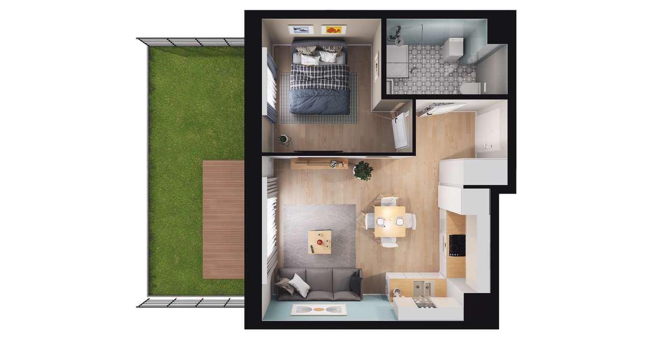 2-pokojowe mieszkanie 35m2 + ogródek - Pełny obrazek: 2/8