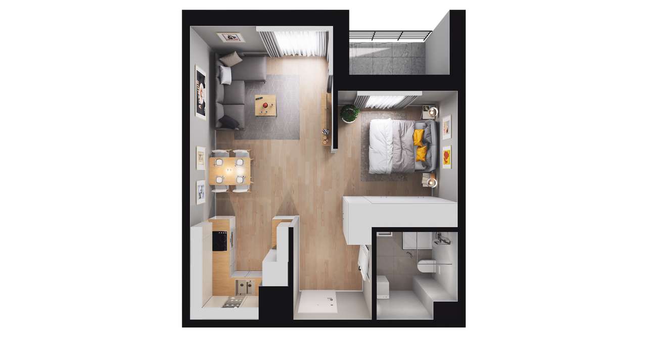 1-pokojowe mieszkanie 41m2 + loggia Bezpośrednio - Pełny obrazek: 2/8