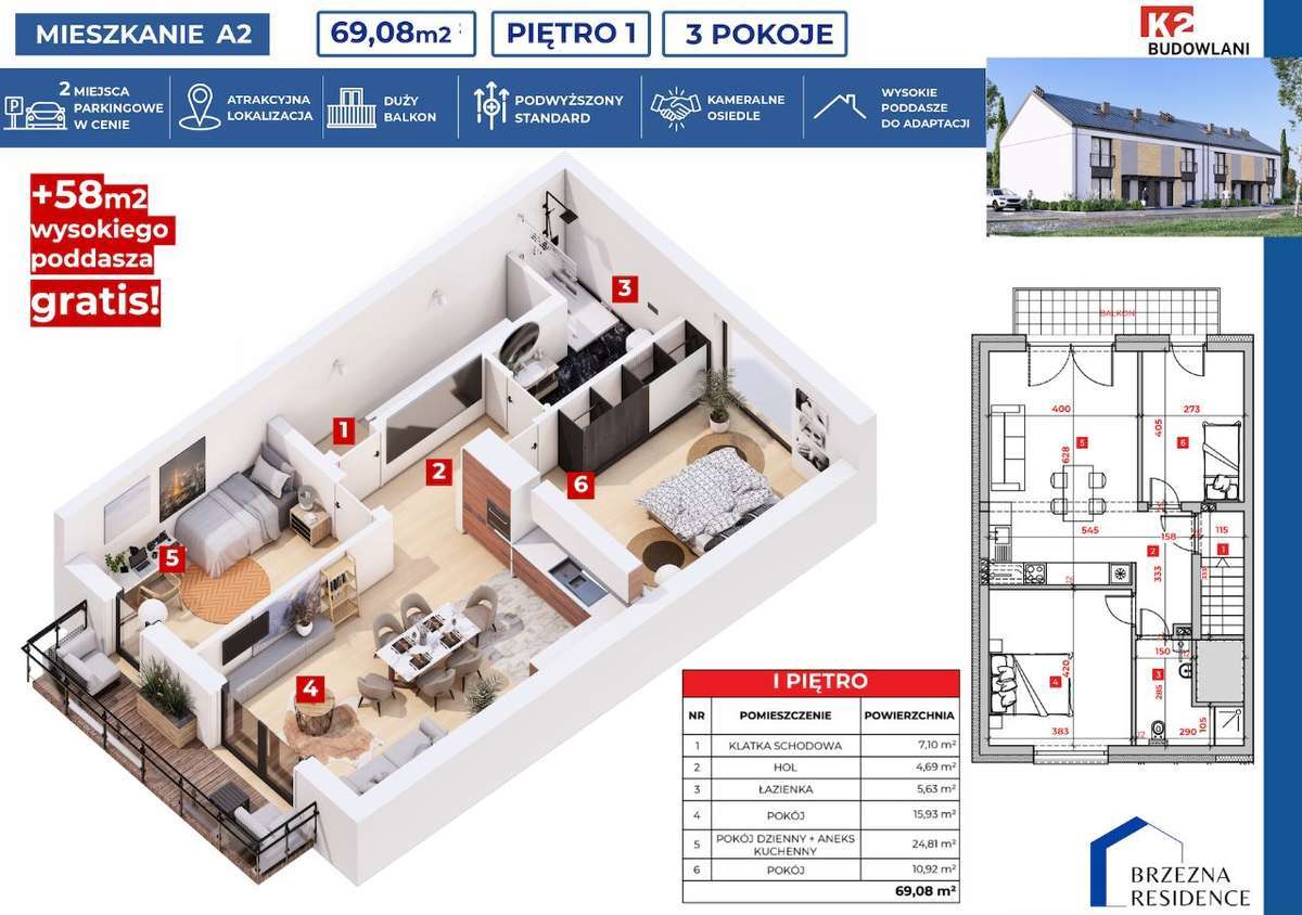Apartamenty Brzezna 69m2+ 58M2 poddasza gratis! - Pełny obrazek: 3/7
