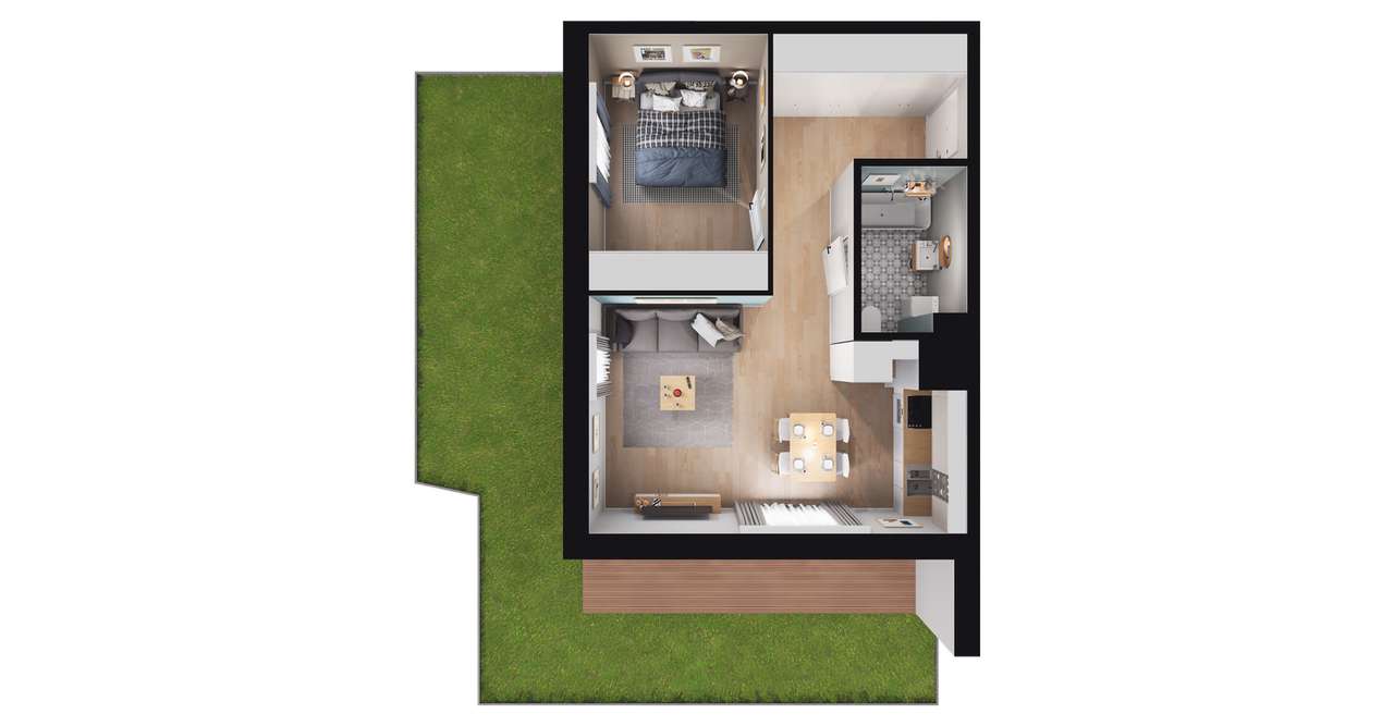 2-pokojowe mieszkanie 42m2 + ogródek Bezpośrednio - Pełny obrazek: 2/8