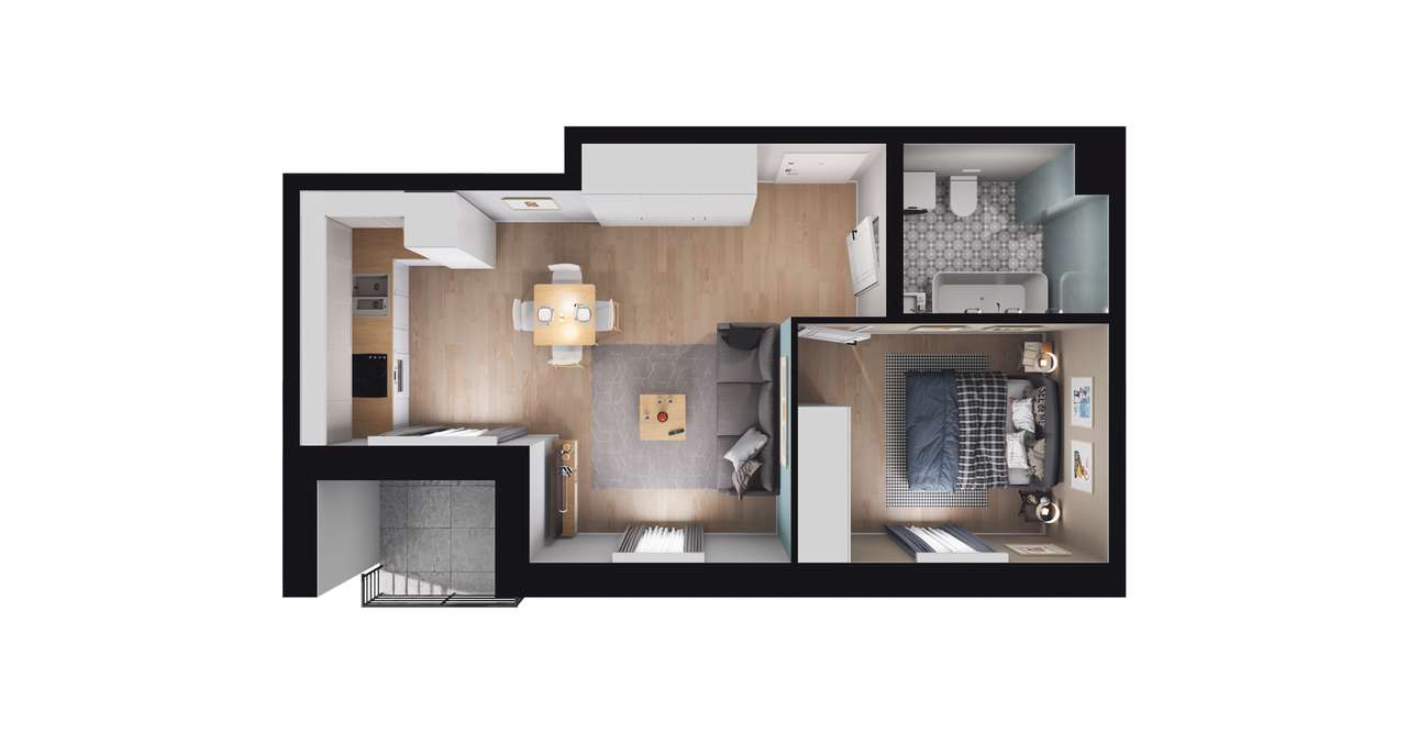 2-pokojowe mieszkanie 37m2 + taras Bezpośrednio - Pełny obrazek: 2/8