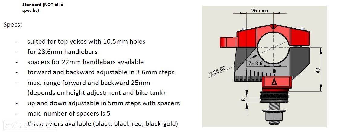 aumentos de torres de guiador ajustáveis gilles tooling, vermelho - 3