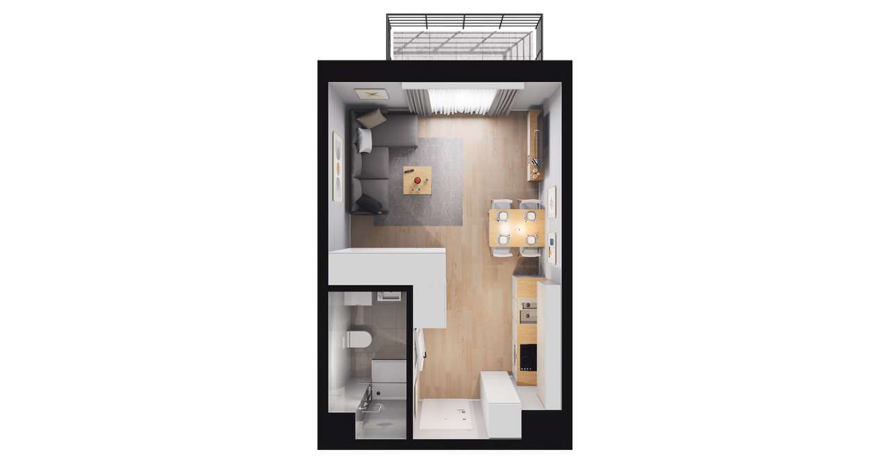 1-pokojowe mieszkanie 26m2 + balkon - Pełny obrazek: 2/5