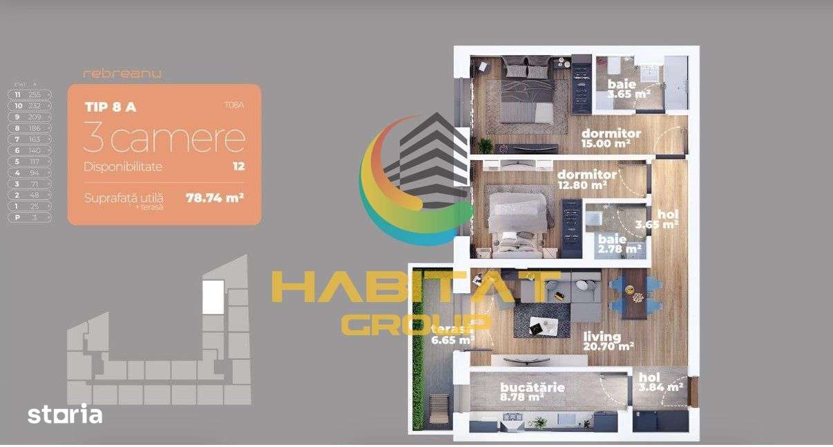 Titan-Liviu Rebreanu 3 camere, Bucatarie inchisa, 78.74 mp - Imagine principală: 4/4