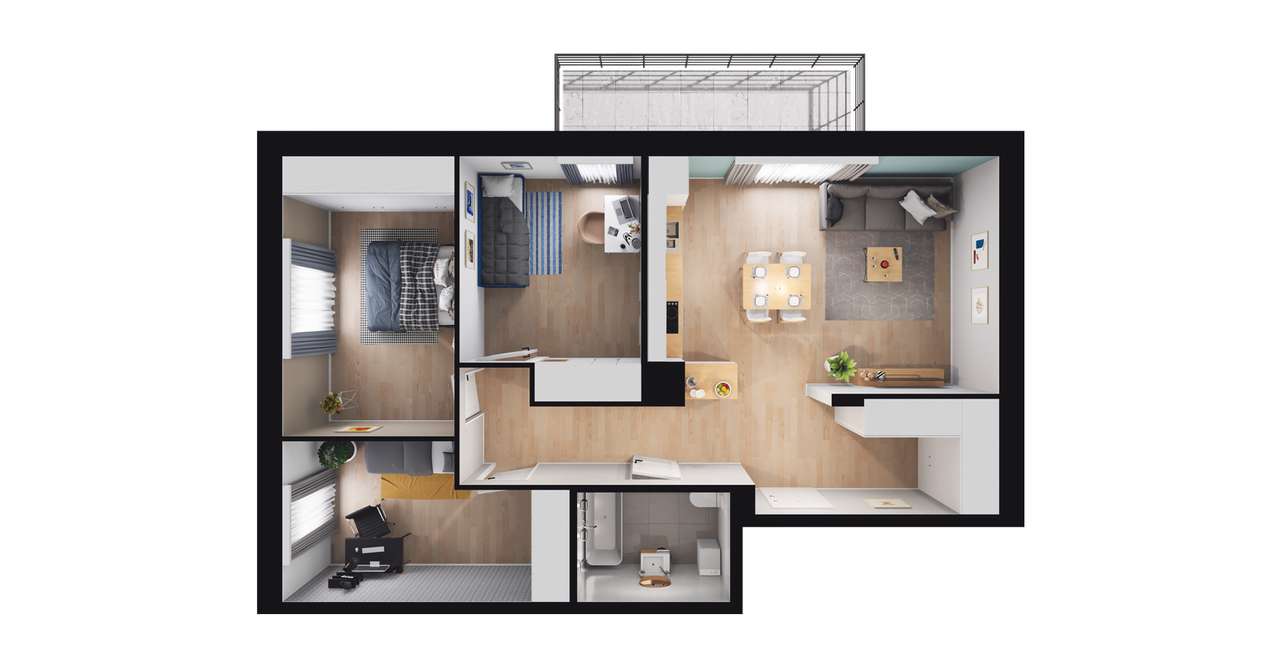 4-pokojowe mieszkanie 72m2 + balkon Bezpośrednio - Pełny obrazek: 2/7