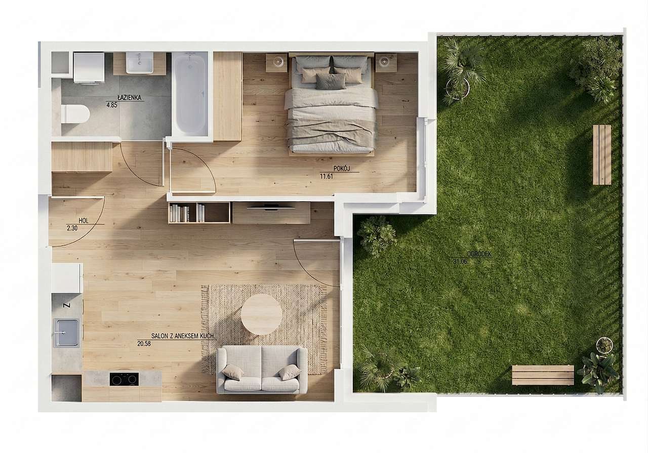 2 pokoje 39,14 m2 + ogródek 31 m2 | Wilanów | smart home w cenie-5
