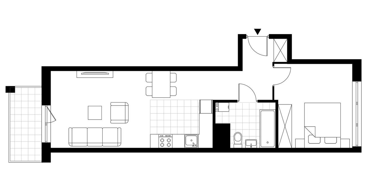 2-pokojowe mieszkanie 46m2 + loggia Bezpośrednio - Pełny obrazek: 4/9