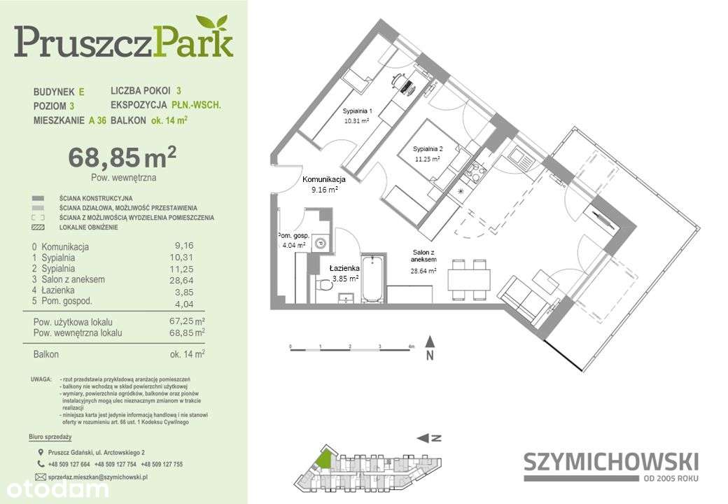 Pruszcz Park E - A.36 narożne 3-pok. 68,85 m² z balkonem - gotowe! - Pełny obrazek: 2/19