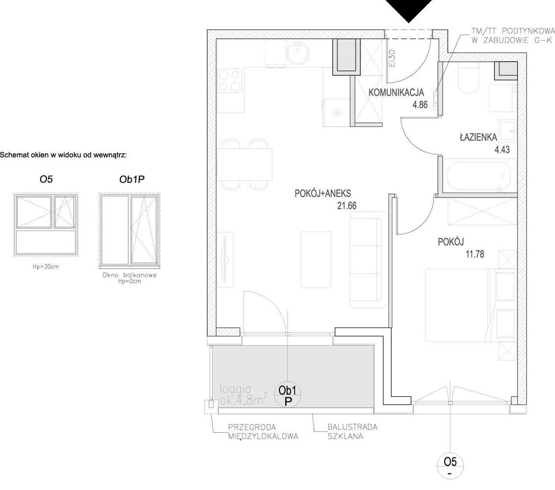 2-pokojowe mieszkanie 42m2 + loggia - Pełny obrazek: 2/9