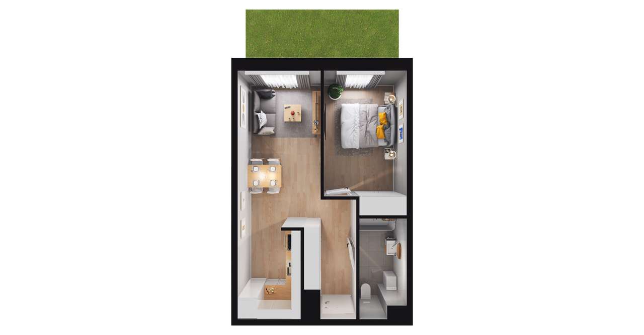 2-pokojowe mieszkanie 40m2 + ogródek - Pełny obrazek: 3/9