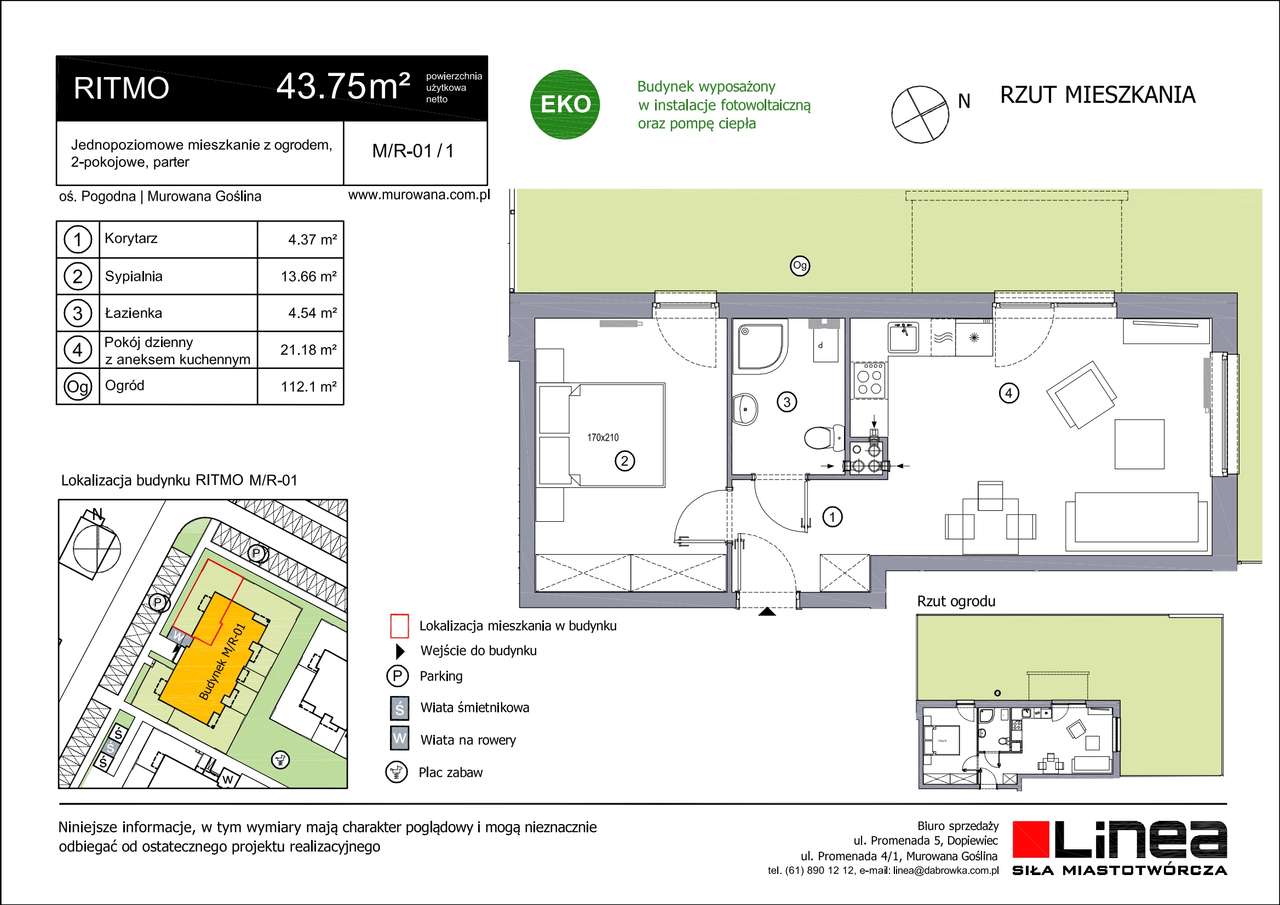 2-pokojowe mieszkanie 43m2 + ogródek - Pełny obrazek: 2/3