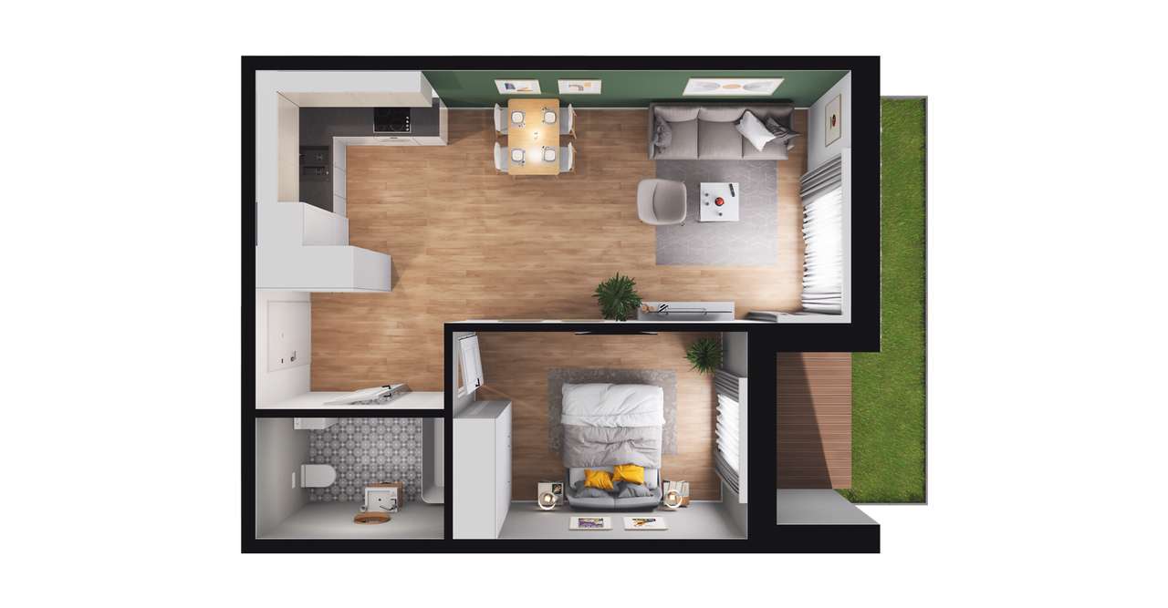 2-pokojowe mieszkanie 46m2 + ogródek Bezpośrednio - Pełny obrazek: 2/8