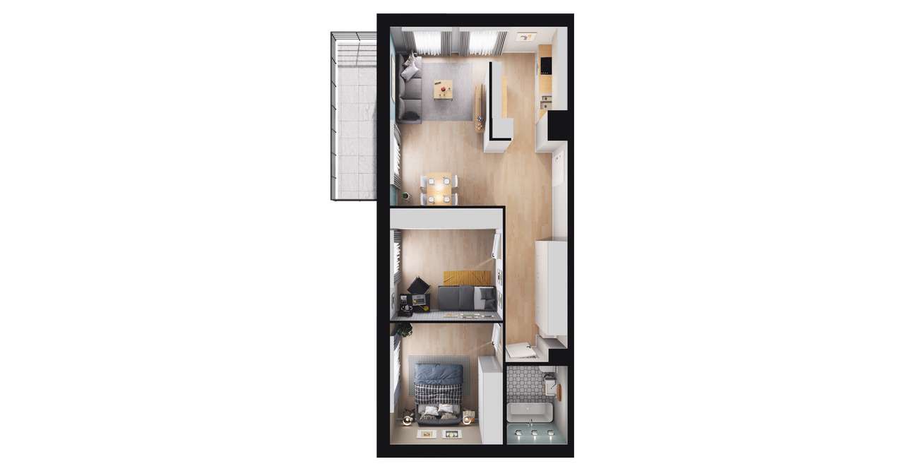 3-pokojowe mieszkanie 65m2 + balkon - Pełny obrazek: 2/8