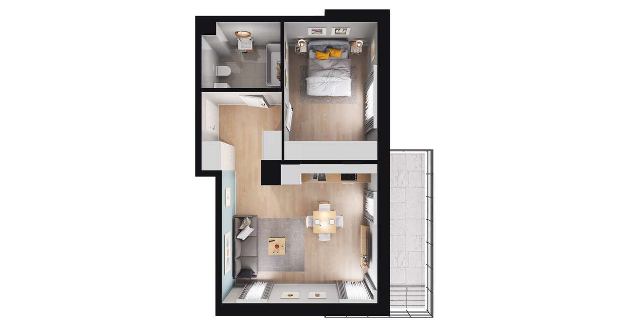 2-pokojowe mieszkanie 44m2 + balkon - Pełny obrazek: 2/8