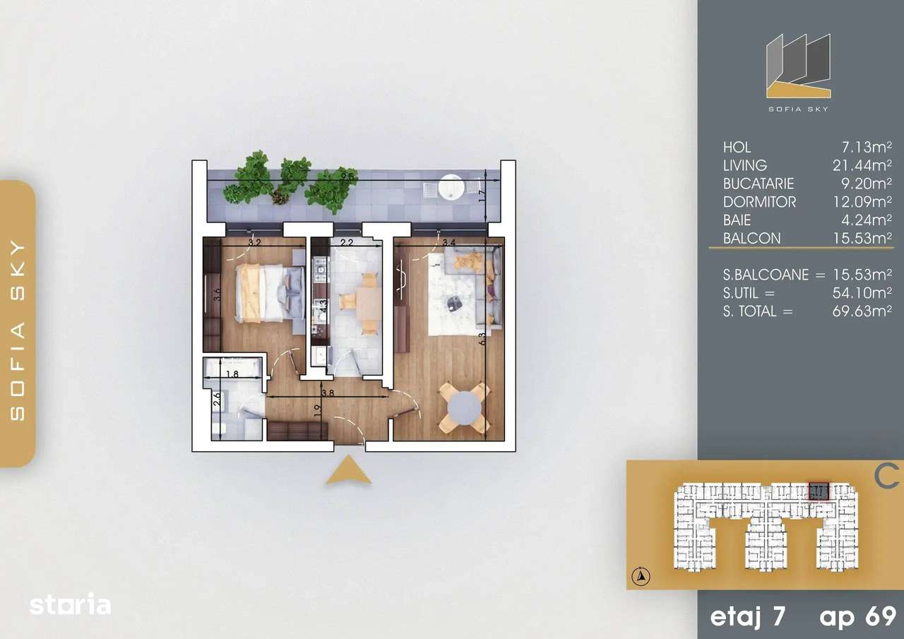 2 Camere Terasa 15 mp 7 Minute Metrou Nicolae Teclu Th. Pallady - Imagine principală: 5/6