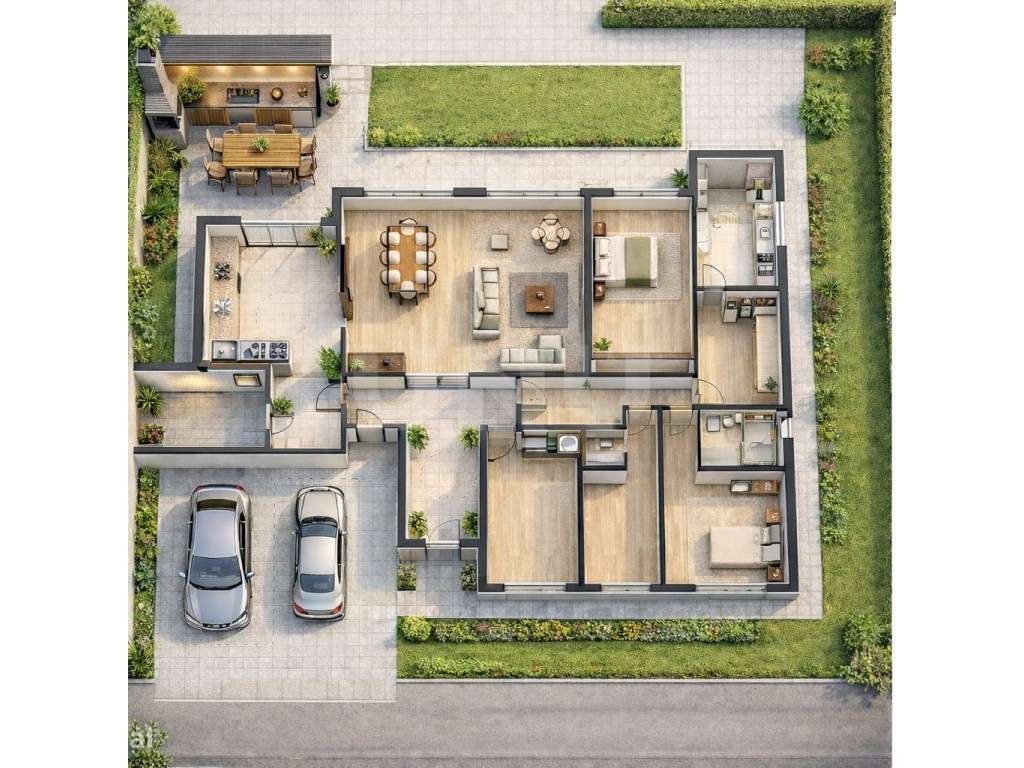 Quinta com moradia moderna térrea c/ piscina e jardim-37