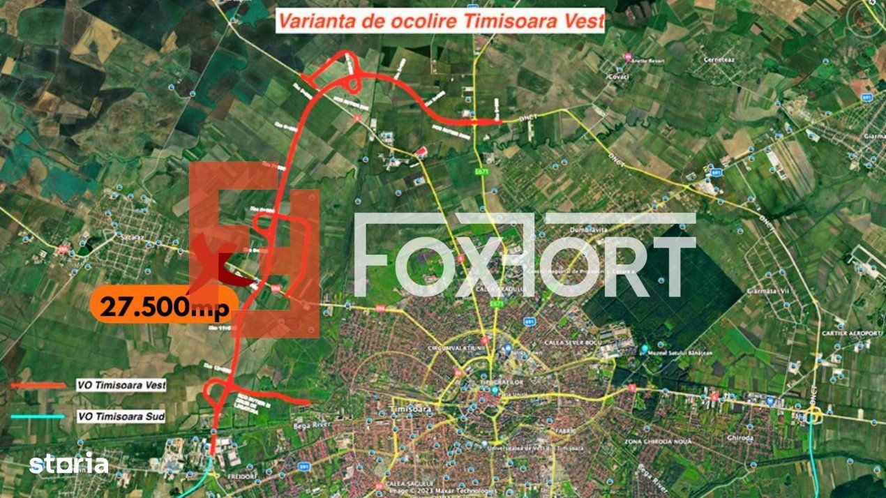 Teren extravilan 27.500 mp de vanzare in Timisoara-Zona Exterior Vest