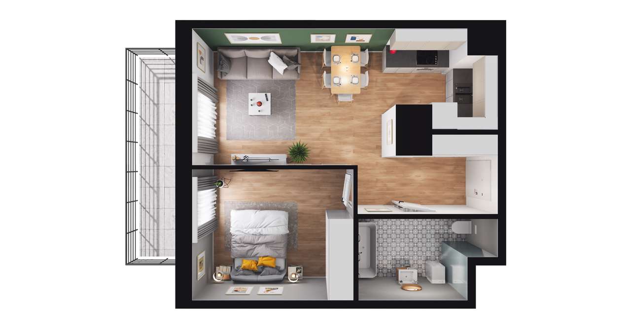 2-pokojowe mieszkanie 43m2 + balkon Bezpośrednio - Pełny obrazek: 2/8