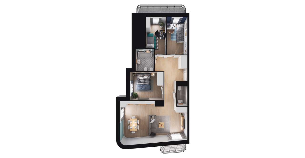 4-pokojowe mieszkanie 70m2 + 2 balkony - Pełny obrazek: 2/8