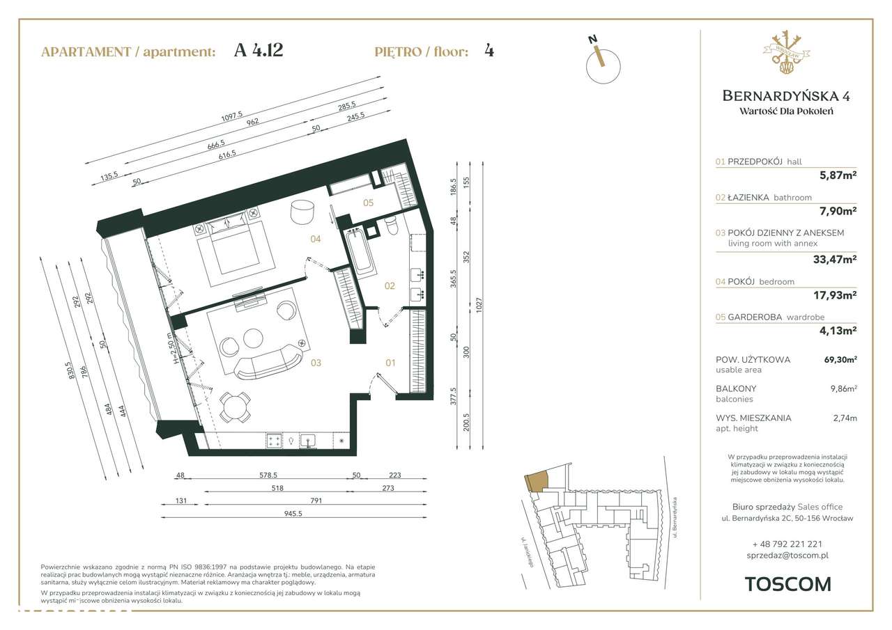 2-pokojowy apartament 69m2 + balkon - Pełny obrazek: 2/7
