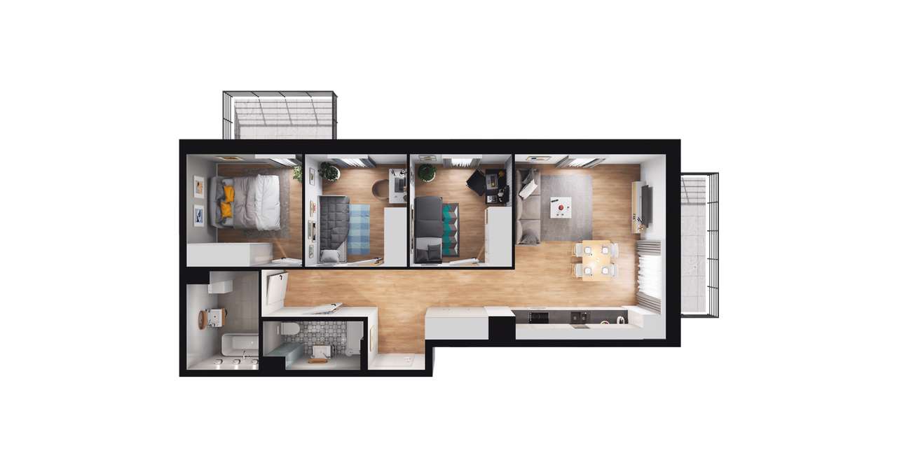 4-pokojowe mieszkanie 66m2 + 2 balkony - Pełny obrazek: 2/8