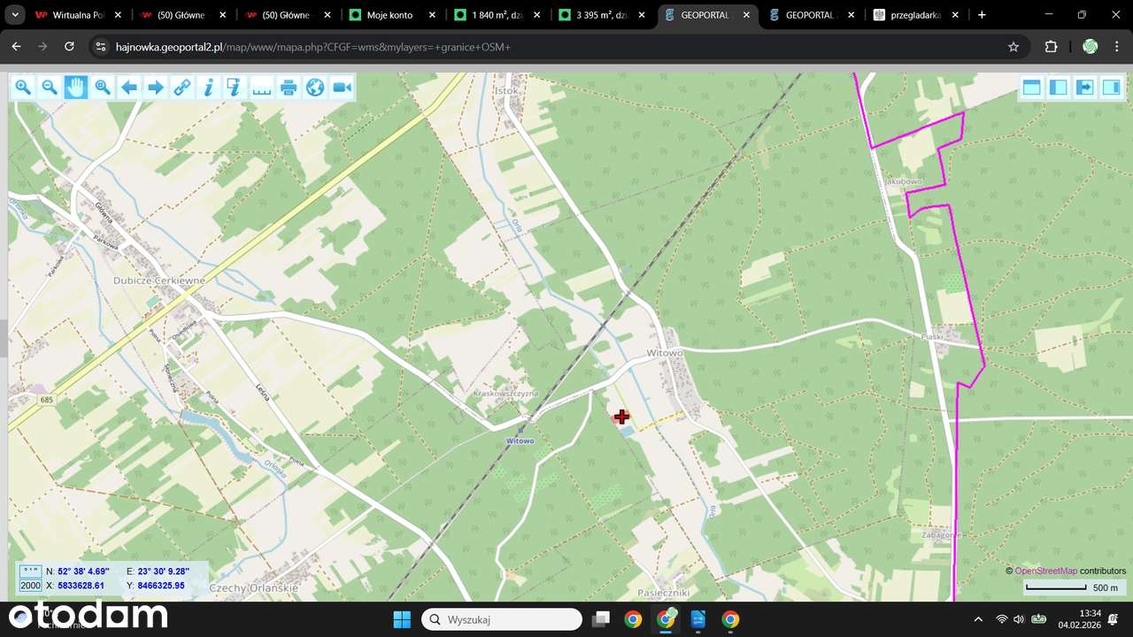 Witowo działka rolna 1,0145 ha, wymiay 66,7x152m-2