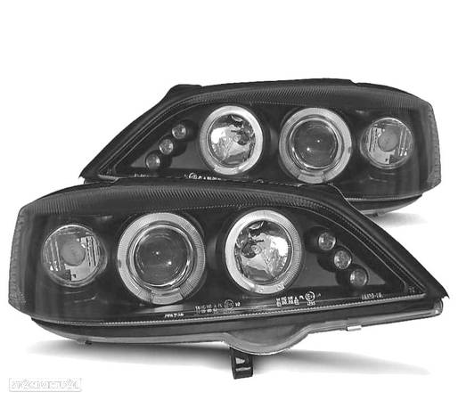 FARÓIS ANGEL EYES + LED PARA OPEL ASTRA 97-04 FUNDO PRETO - 2