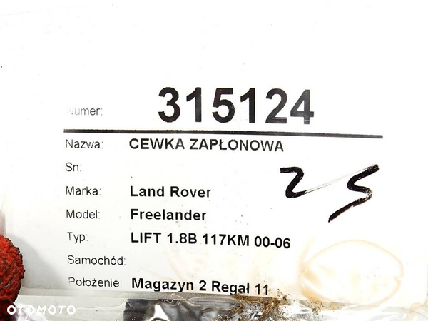 CEWKA ZAPŁONOWA LAND ROVER FREELANDER I (L314) 1998 - 2006 1.8 16V 4x4 86 kW [117 KM] benzyna 1998 - 6