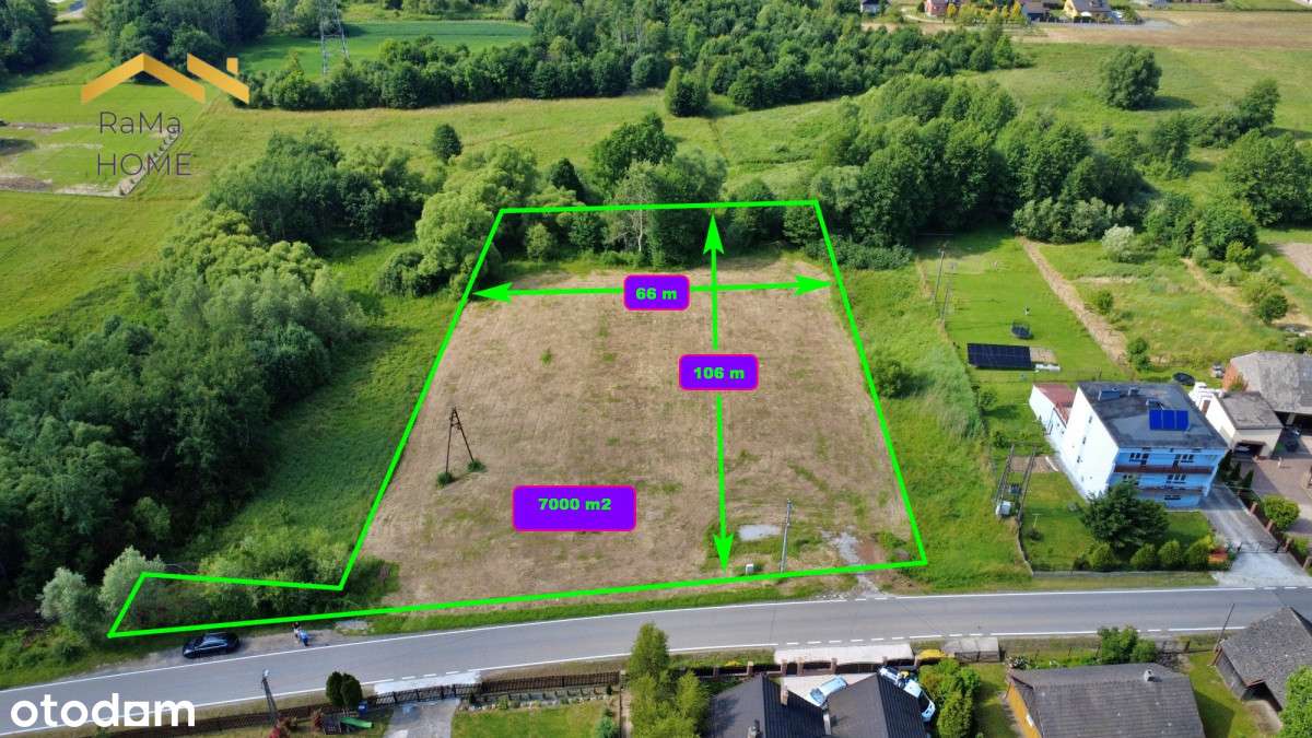 Działka usługowa 7000m2 , wjazd z drogi powiatowej-3