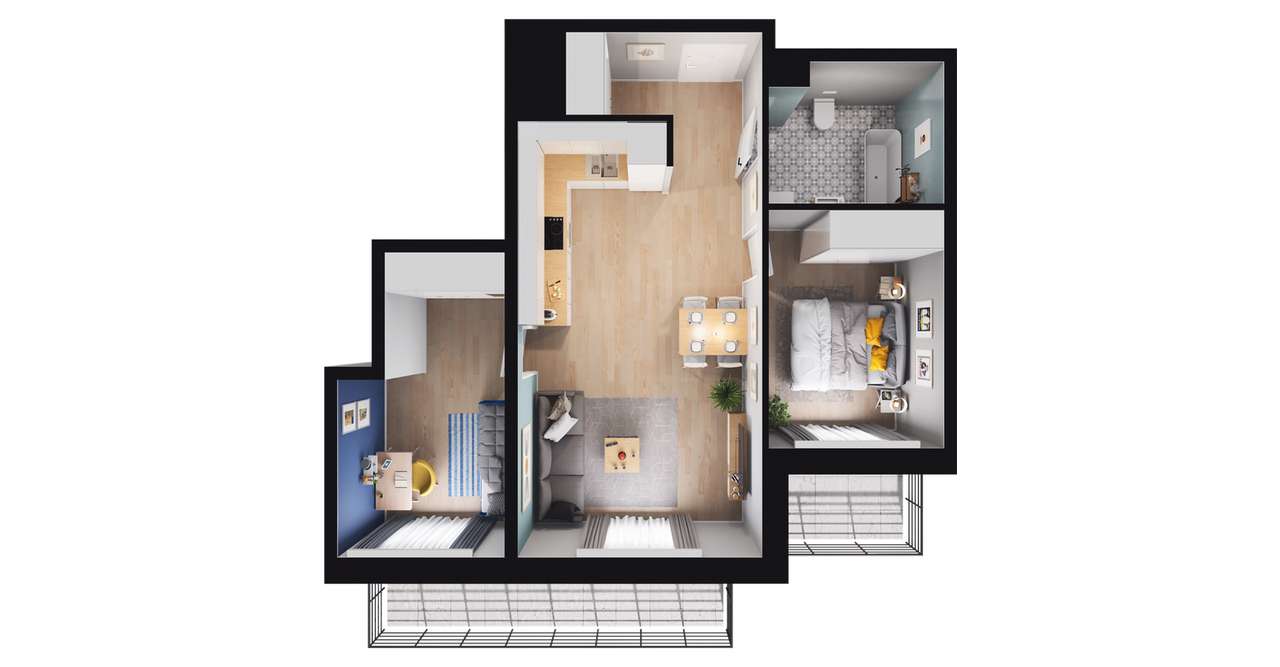 3-pokojowe mieszkanie 49m2 + 2 balkony - Pełny obrazek: 2/7