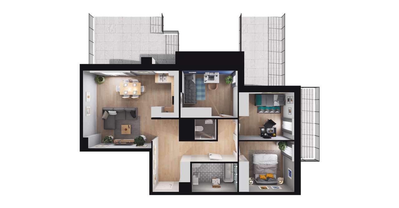 4-pokojowe mieszkanie 74m2 + 2 tarasy Bezpośrednio - Pełny obrazek: 2/6