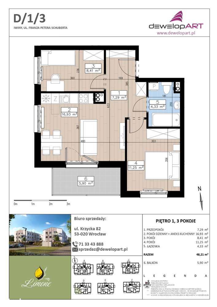 3-pokojowe mieszkanie 48m2 + balkon Bezpośrednio - Pełny obrazek: 2/7