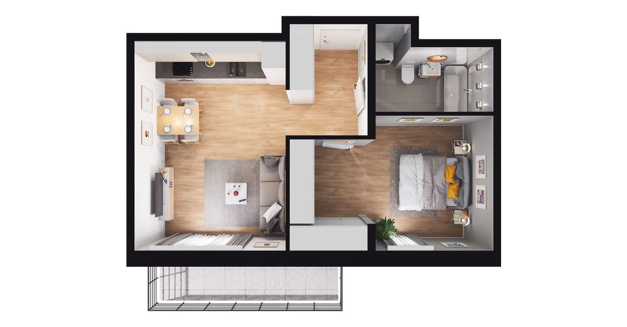 2-pokojowe mieszkanie 42m2 + balkon - Pełny obrazek: 2/8