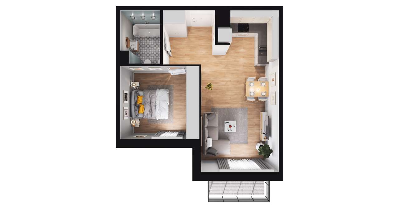 2-pokojowe mieszkanie 46m2 + balkon - Pełny obrazek: 2/8