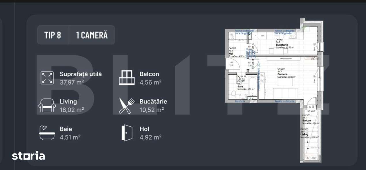 Apartament 1 camera ,semi-decomandat,37,1mp etaj intermediar zona Tata - Imagine principală: 2/3