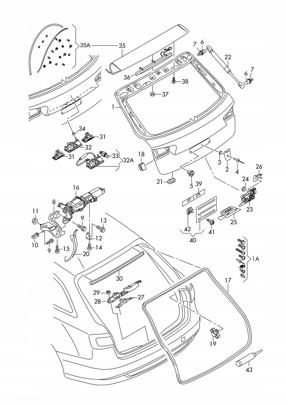 ZAWIAS KLAPY PRAWY TYŁ LY9B 4G9827300A AUDI A6 C7 - 9