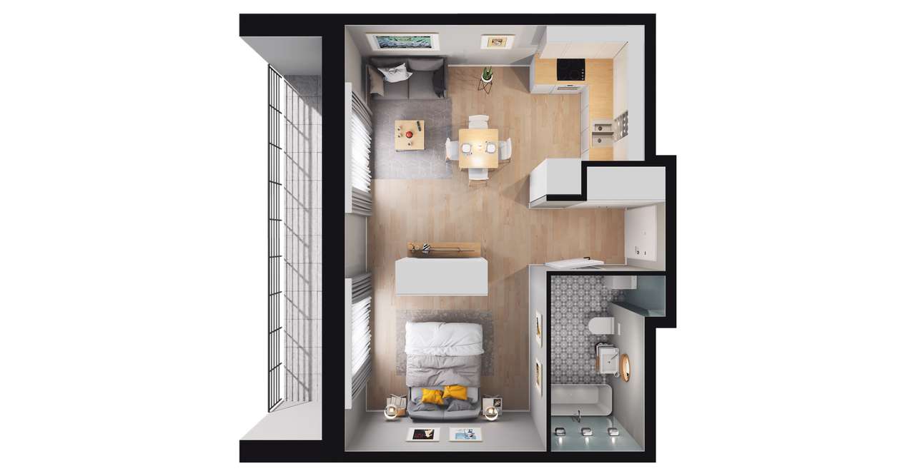 1-pokojowe mieszkanie 38m2 + loggia - Pełny obrazek: 2/8