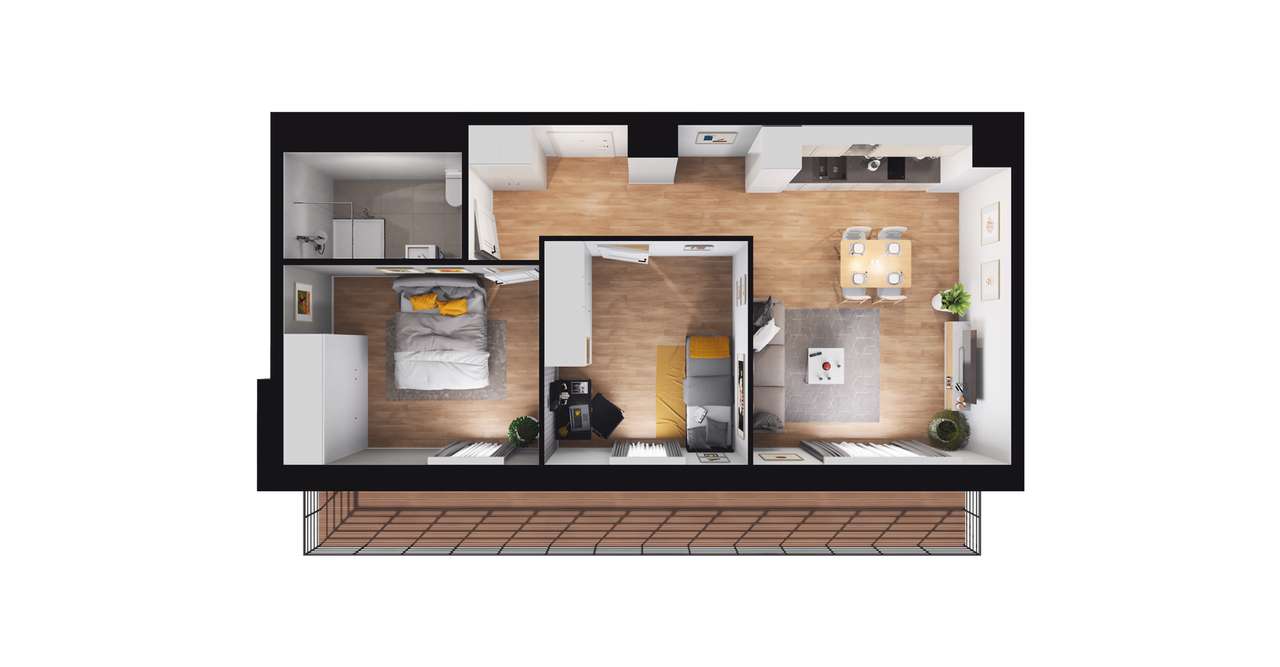 3-pokojowy apartament inwestycyjny 52m2 + taras - Pełny obrazek: 2/8