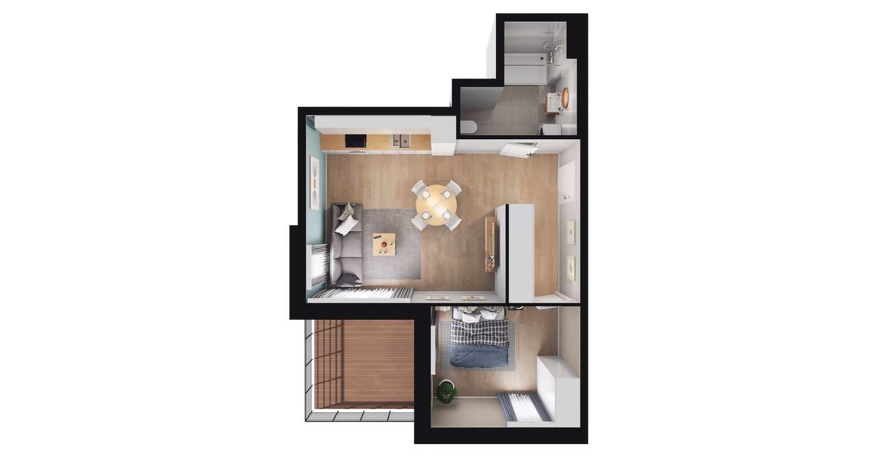 2-pokojowe mieszkanie 45m2 + loggia Bezpośrednio - Pełny obrazek: 3/9