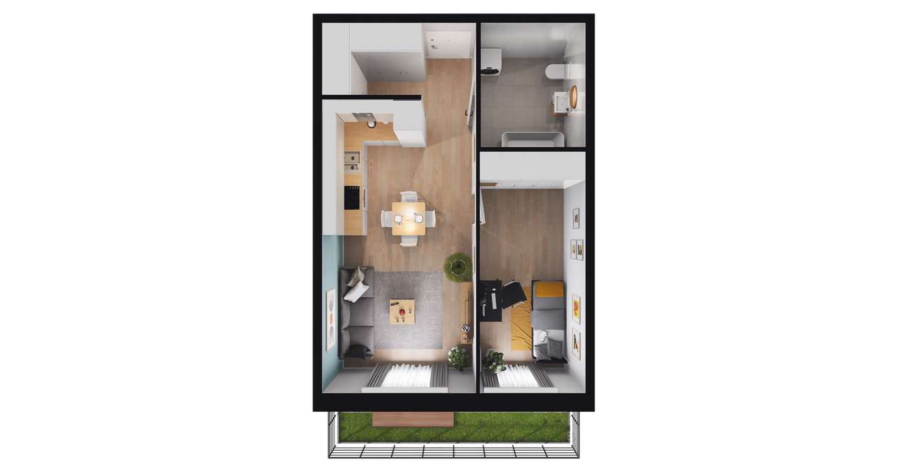 2-pokojowe mieszkanie 42m2 + ogródek - Pełny obrazek: 3/9