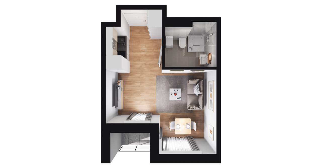 1-pokojowy apartament inwestycyjny 24m2 + loggia - Pełny obrazek: 2/8