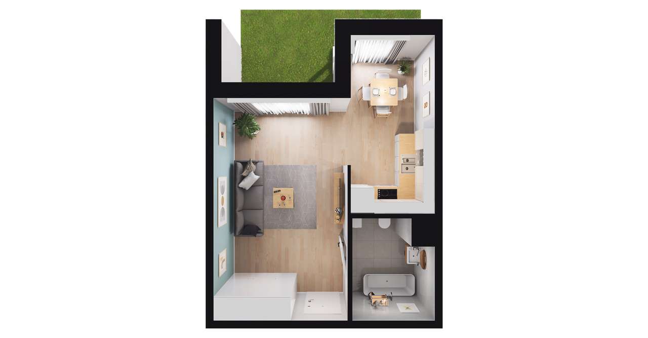 1-pokojowe mieszkanie 33m2 + ogródek - Pełny obrazek: 2/8