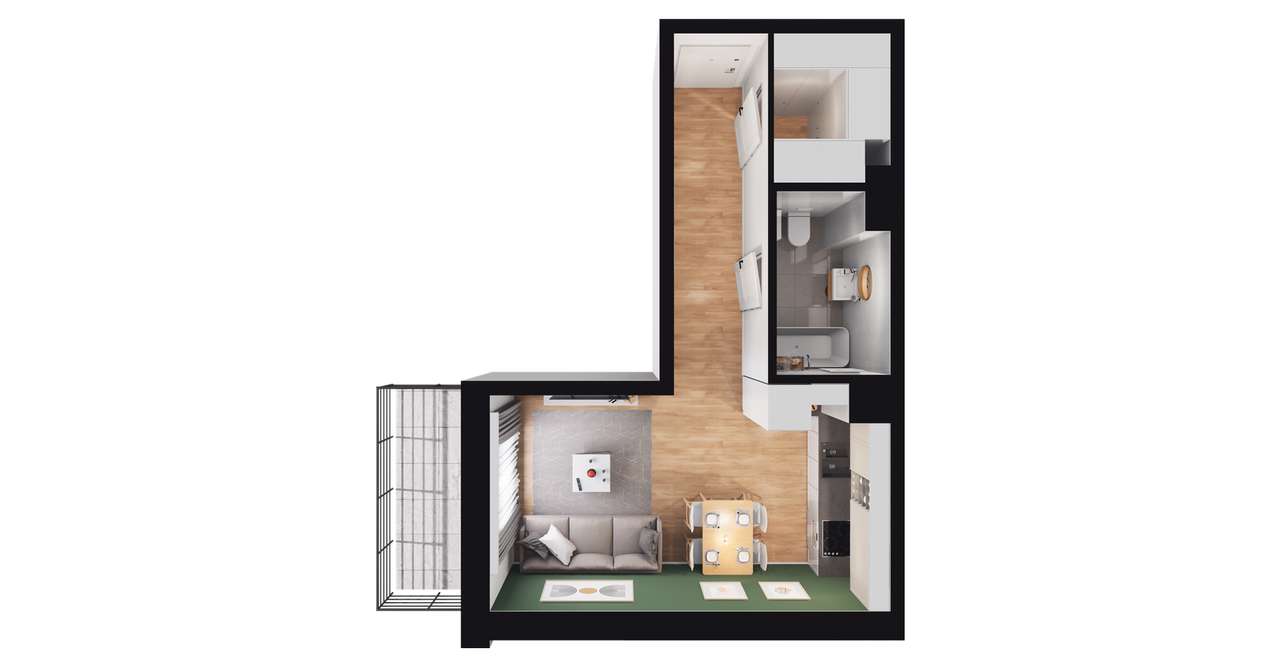 1-pokojowe mieszkanie 30m2 + balkon - Pełny obrazek: 2/8