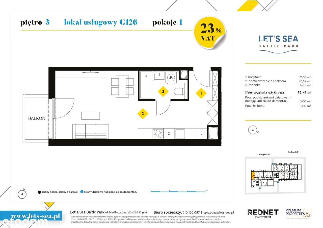 1-pokojowe mieszkanie 32m2 + balkon Bezpośrednio - Pełny obrazek: 2/7