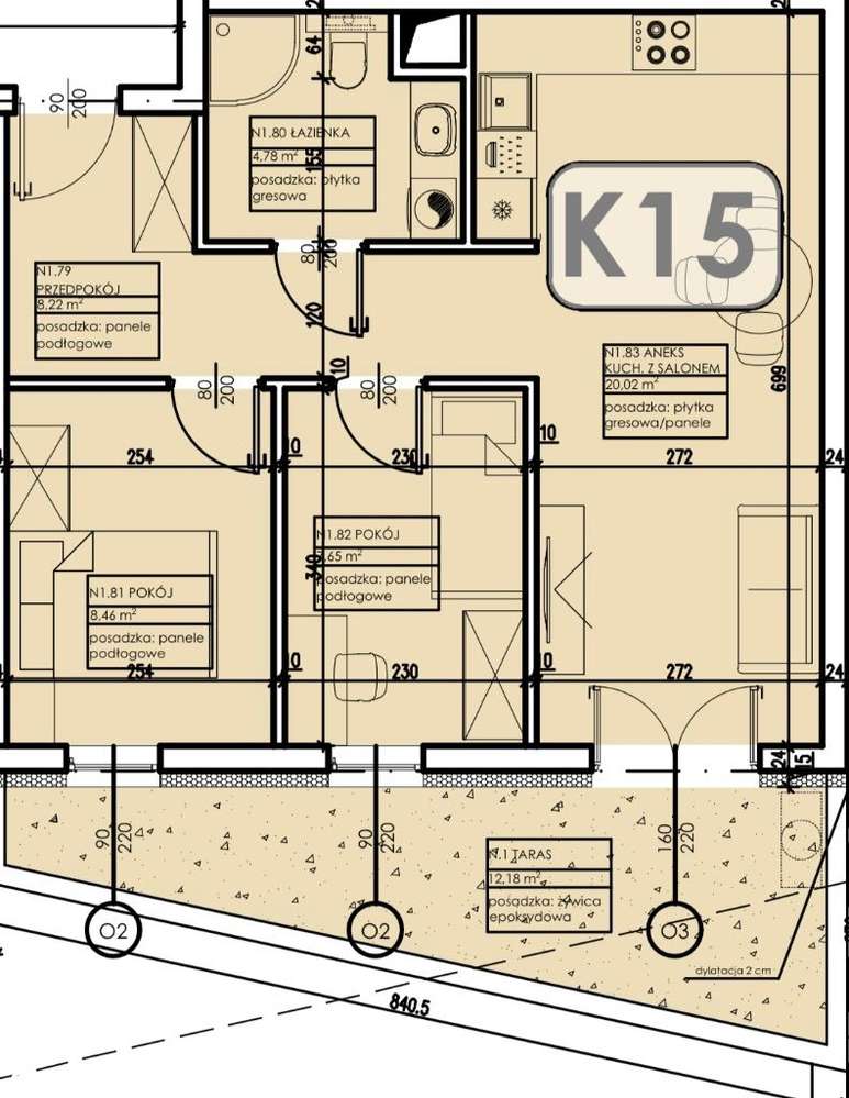 Mieszkanie 49,13 m2 - 3 pokoje - balkon - garaż - Pełny obrazek: 2/4