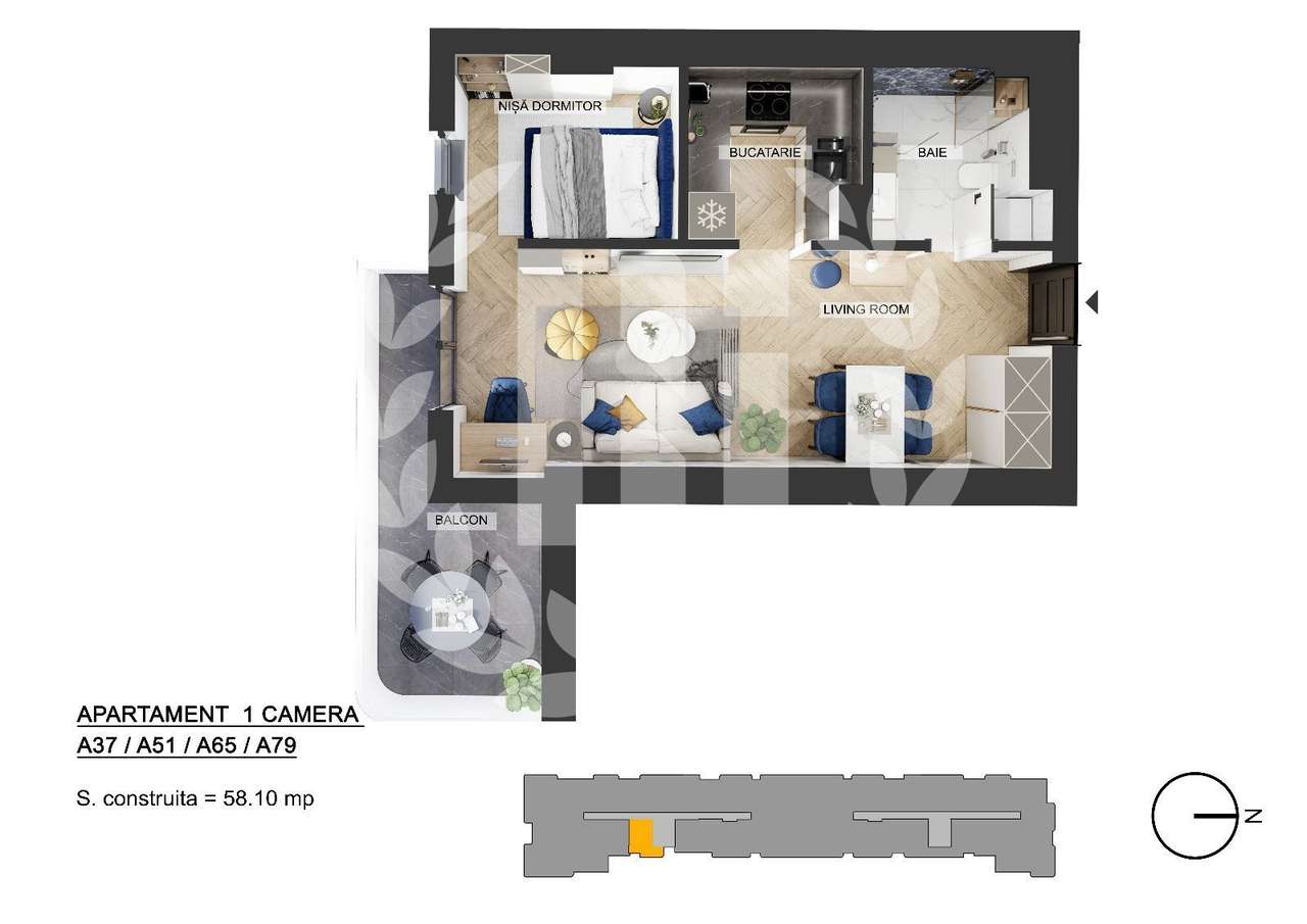 Apartament 1 camera zona de Nord - 49.38 mp utili-0