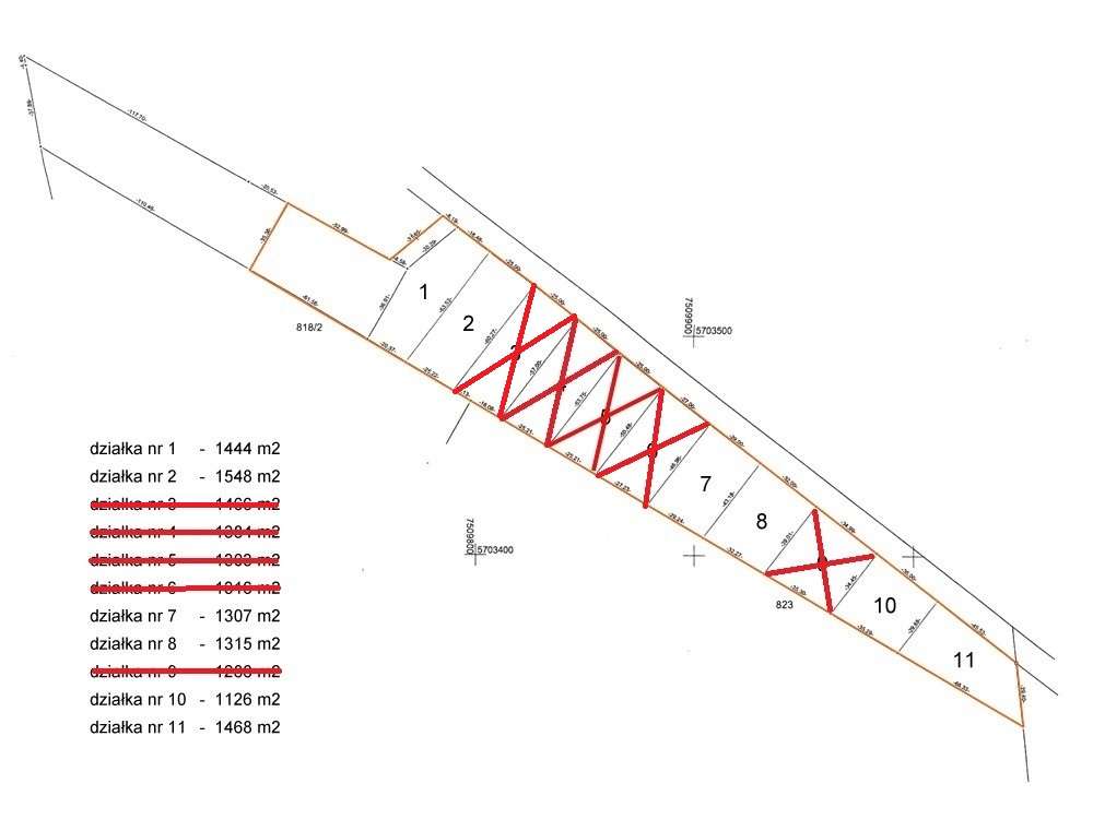 6 działek po zabudowę o pow. 1126 m2 – 1548 m2 Wielogóra ul. Działkowa-7