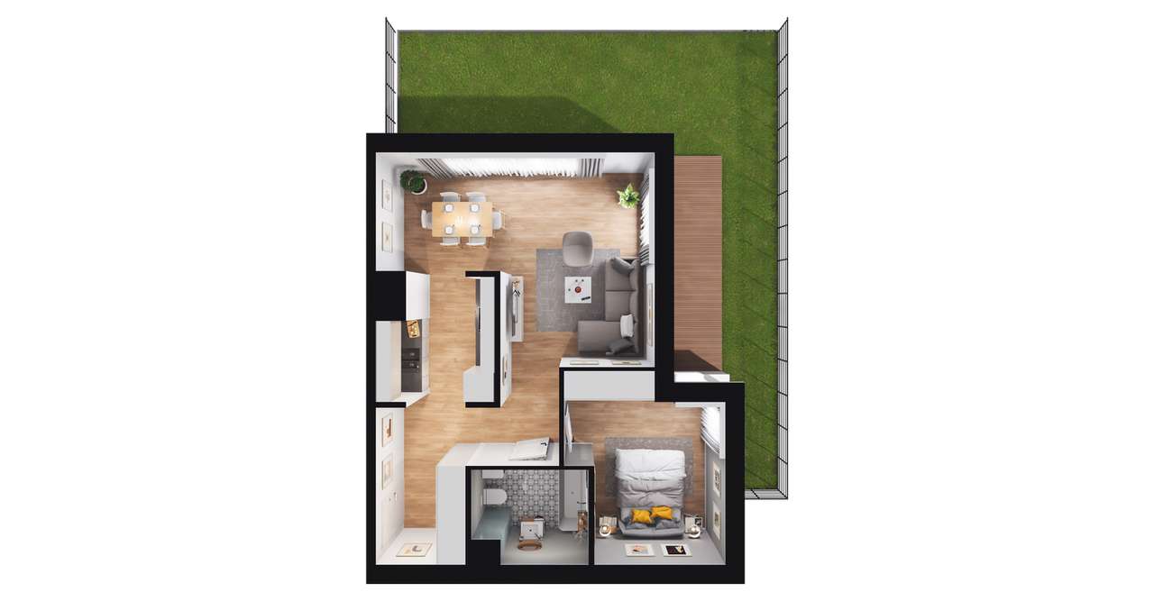 2-pokojowe mieszkanie 55m2 + ogródek - Pełny obrazek: 2/7