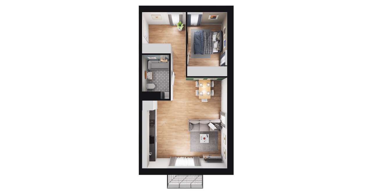 2-pokojowe mieszkanie 47m2 + balkon - Pełny obrazek: 2/8